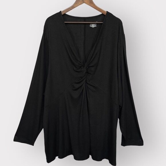 Lane Bryant Knot Front‎ Blouse Top Women 34/36 Black Long Sleeve U35 - Picture 1 of 14